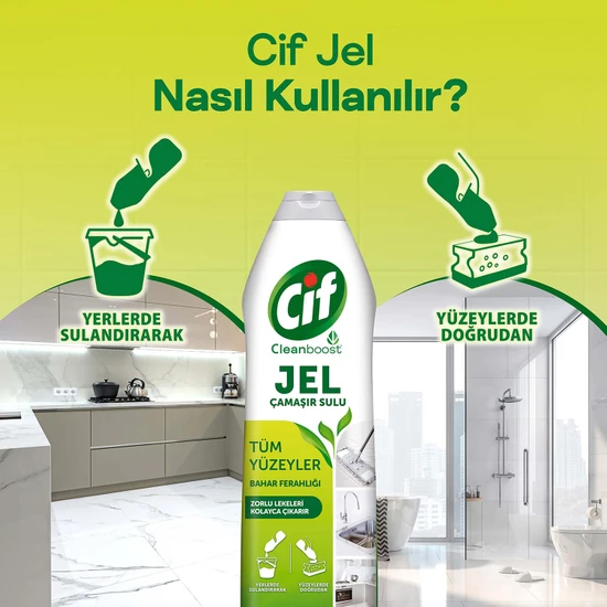 Cif Jel Yüzey Temizleyici Tüm Yüzeyler İçin Çamaşır Suyu Katkılı Bahar Ferahlığı 750 ML