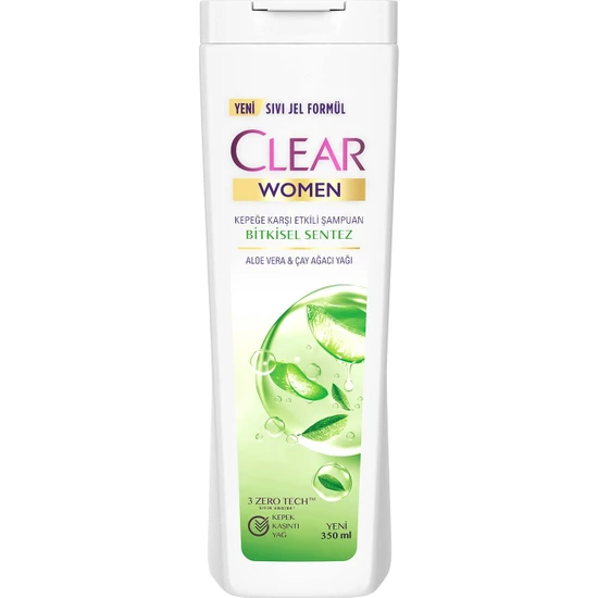 Clear Women Kepeğe Karşı Etkili Şampuan Bitkisel Sentez Aloe Vera & Çay Ağacı Yağı 350 ml