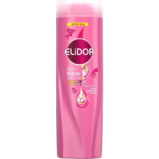 Elidor Superblend 2'si 1 Arada Şampuan ve Saç Bakım Kremi Güçlü ve Parlak E Vitamini Makademya Yağı 400 ml