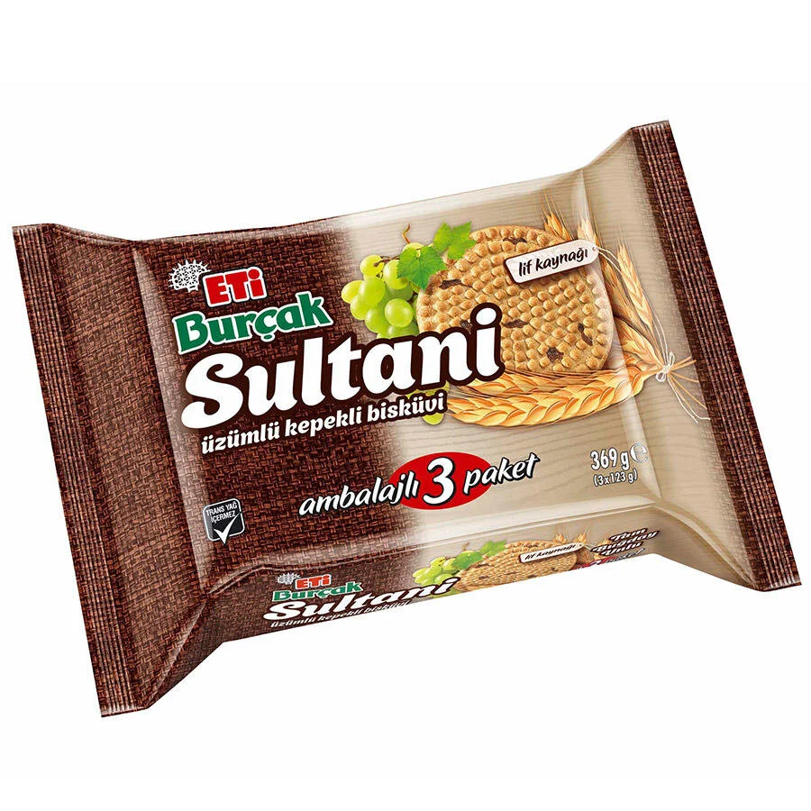 Eti - Burçak Sultani 369 gr 3'lü Üzümlü Kepekli Bisküvi