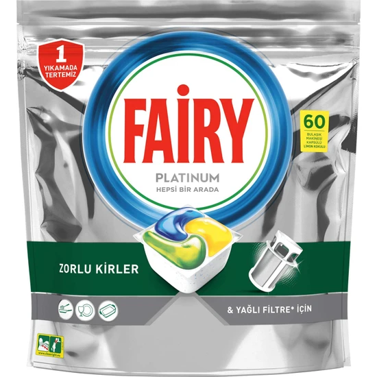 Fairy Platinum Bulaşık Makinesi Deterjanı Tableti / Kapsülü Limon Kokulu 60 Yıkama