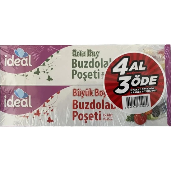 İdeal Buzdolabı Poşeti 4 Al 3 Öde 2 Orta + 2 Büyük