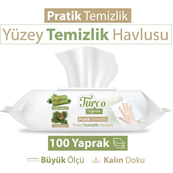 Baby Turco Turco Doğadan Pratik Yüzey Temizlik Havlusu 100 Yaprak - Thumbnail